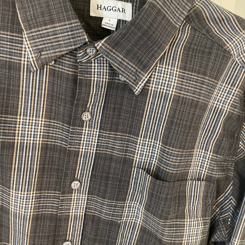 New Oxford black blue tan plaid Large